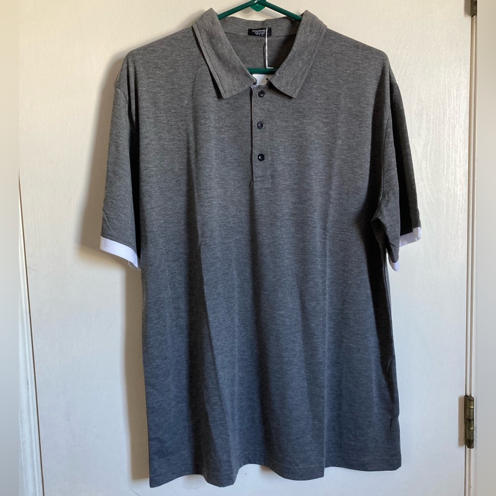 *Coofandy New Gray Men’s Polo Short Sleeve Large Shirt #IH